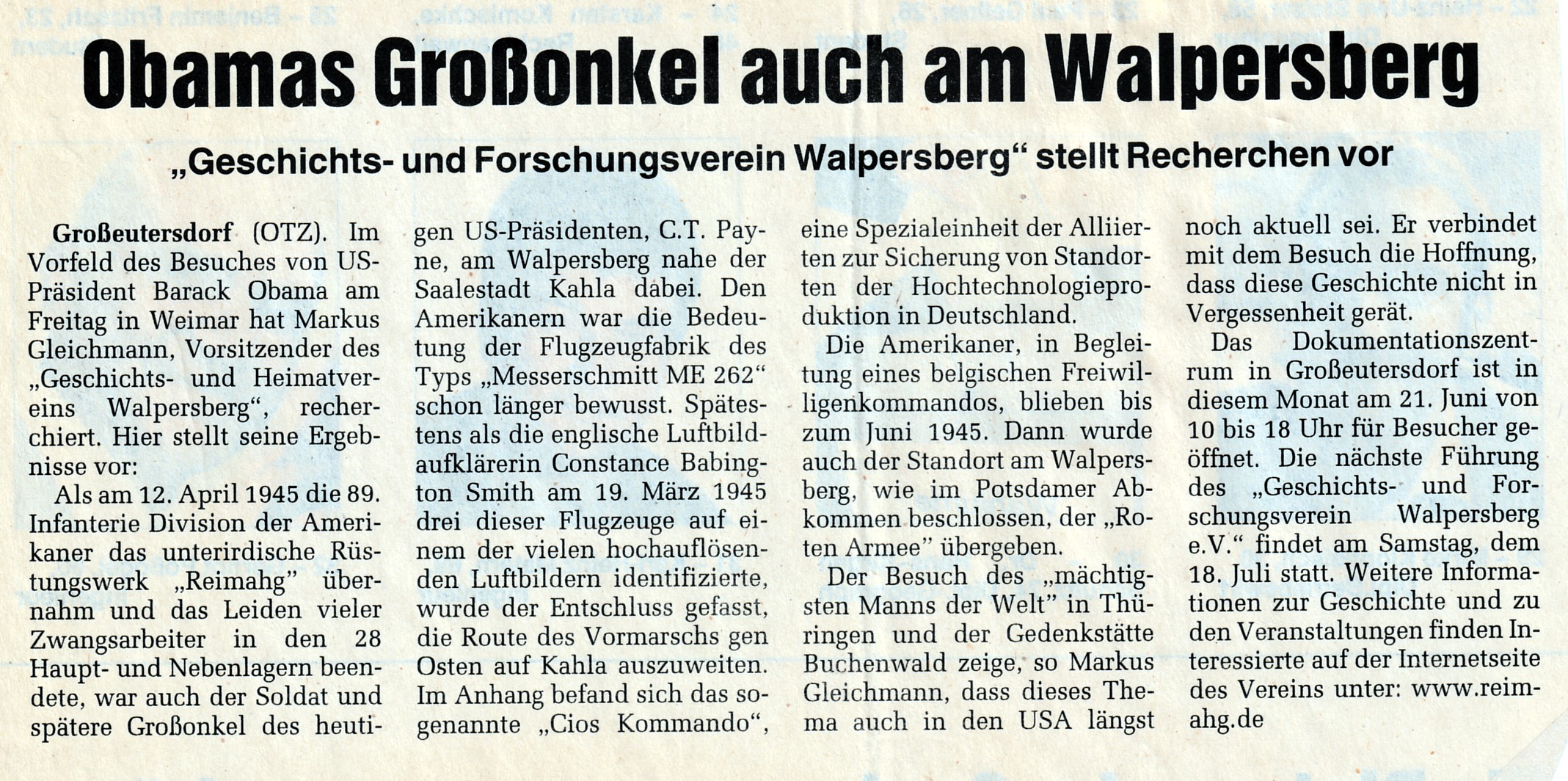 Obamas Großonkel war im April 1945 am Walpersberg