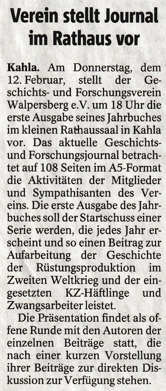 Walpersberg-Journal vorgestellt