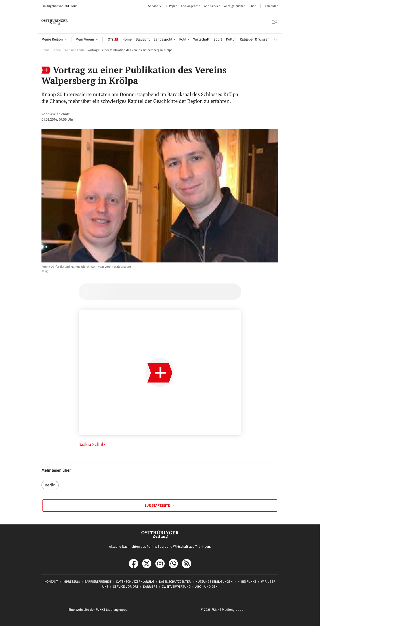 Vortrag zu einer Publikation des Vereins Walpersberg in Krölpa