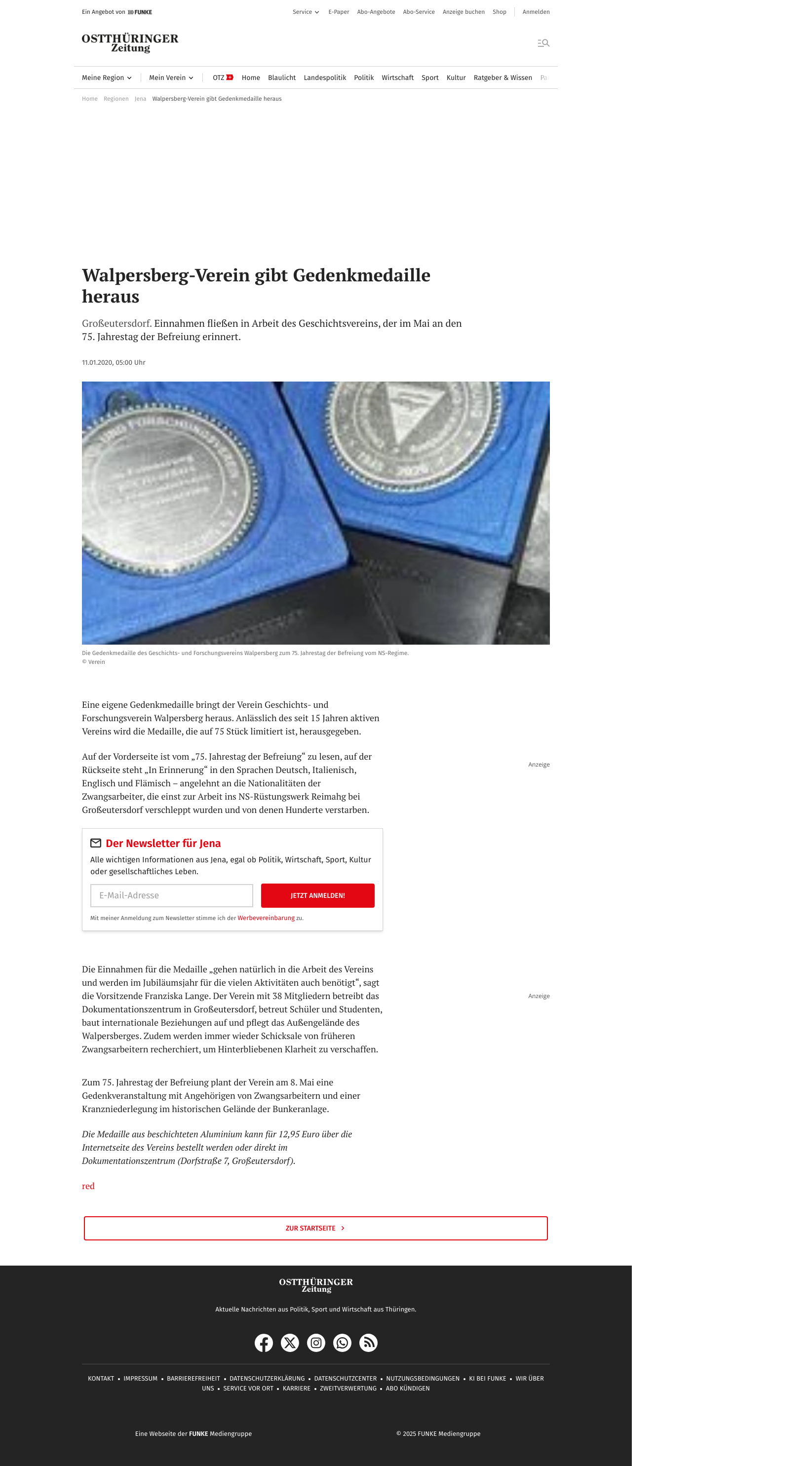 Walpersberg-Verein gibt Gedenkmedaille heraus